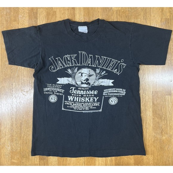 VTG Rare 1988 Jack Daniels Logo Retro Font Black Tshirt M/L Single Stitch - Picture 2 of 8